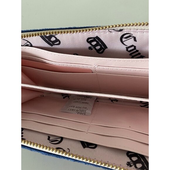 Juicy Couture Key To Juicy Gusset Large Zip Around Wallet Regal Blue Velour NEW - Picture 11 of 15